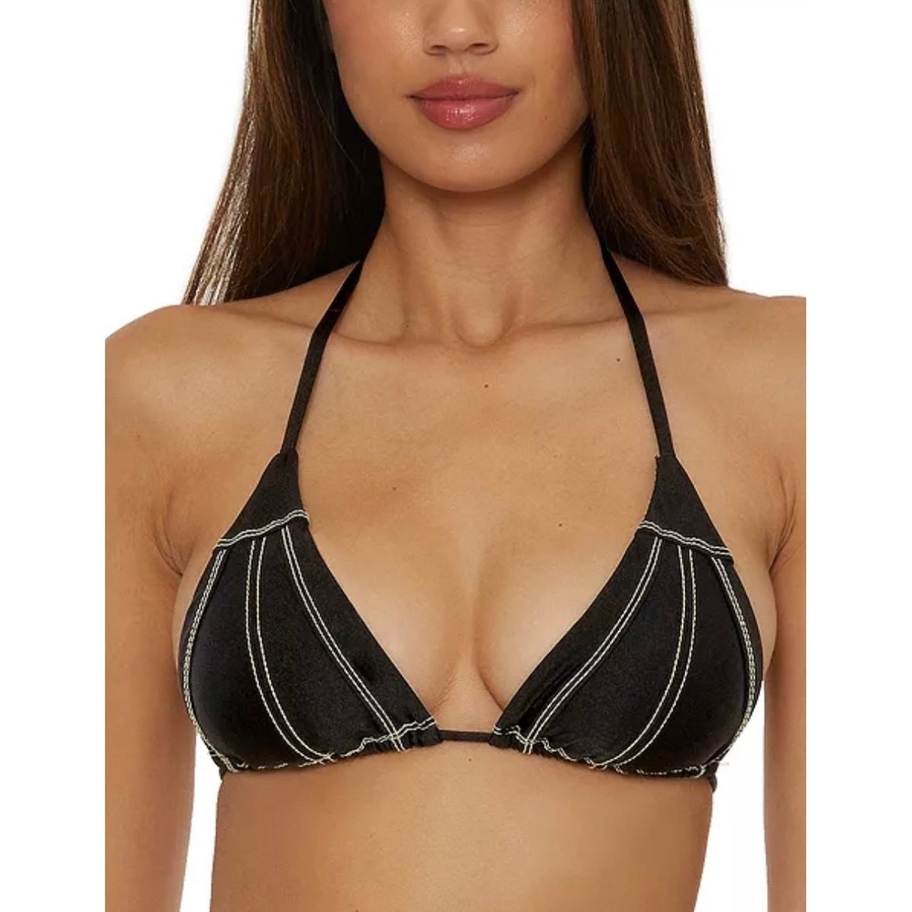 Becca by Rebecca Virtue Black Contrast Stitch Triangle Bikini Top Medium NEW
